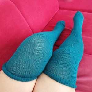 PLUS SIZE Thigh High Socks, Turquoise Women's Extra Long Over The Knee Stocking